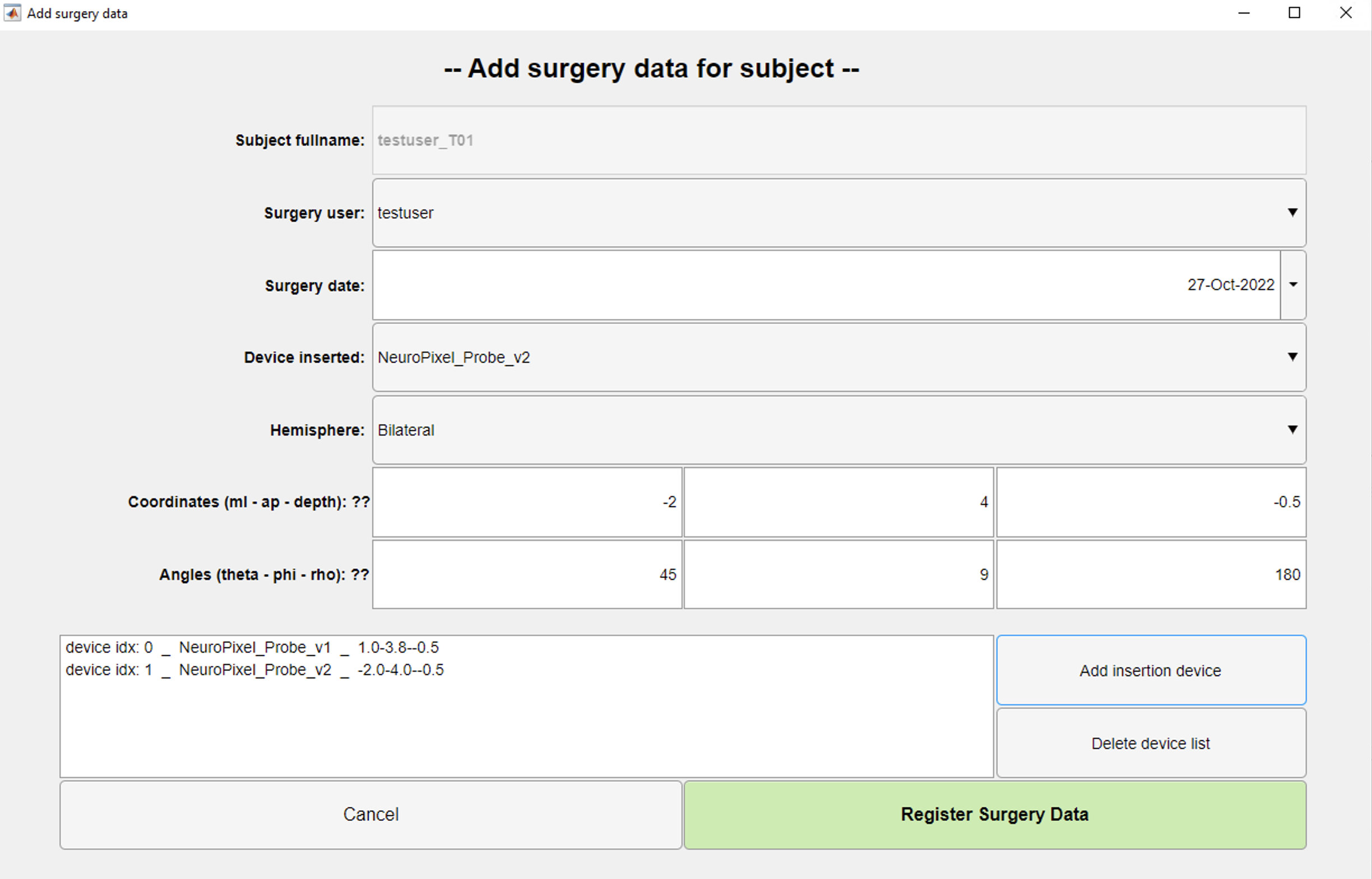 Add surgery data form