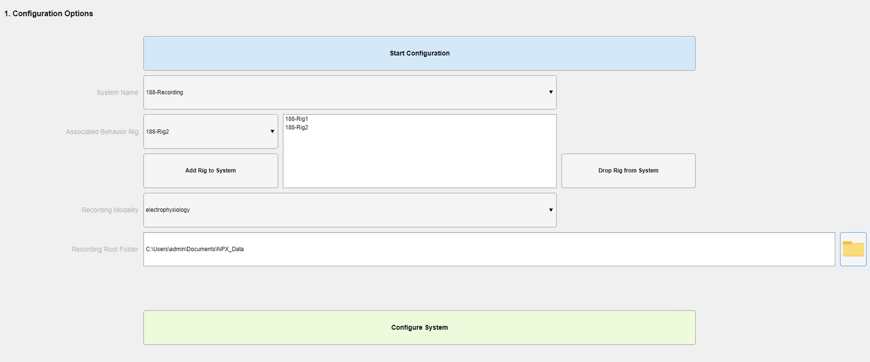Configuration screen