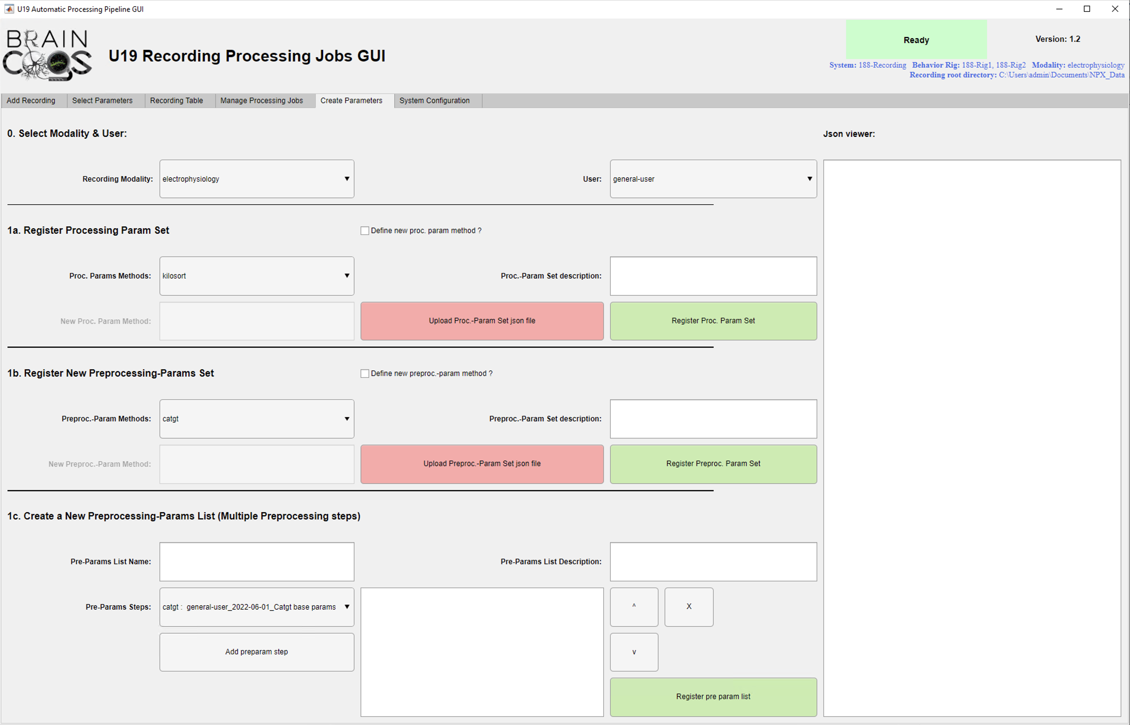 Create parameters screen