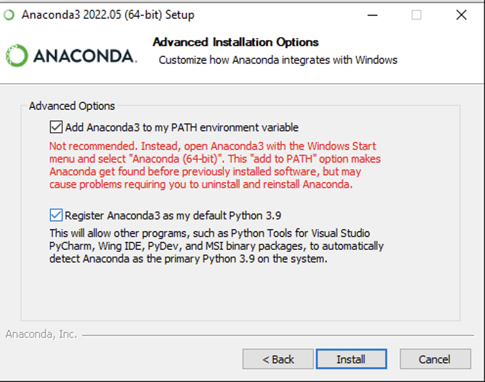 Anaconda advanced options step