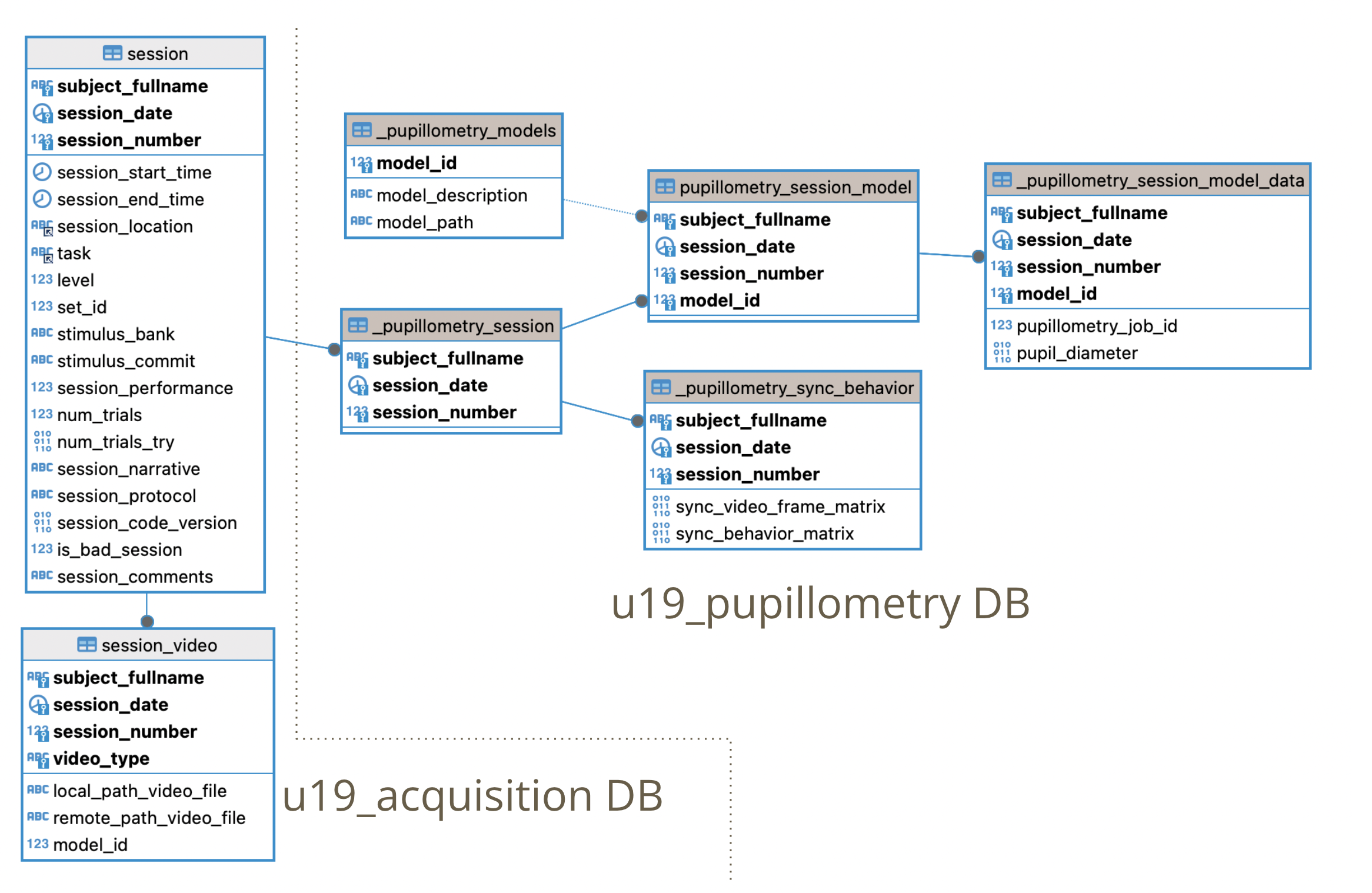 Pupillometry pipeline DB schema