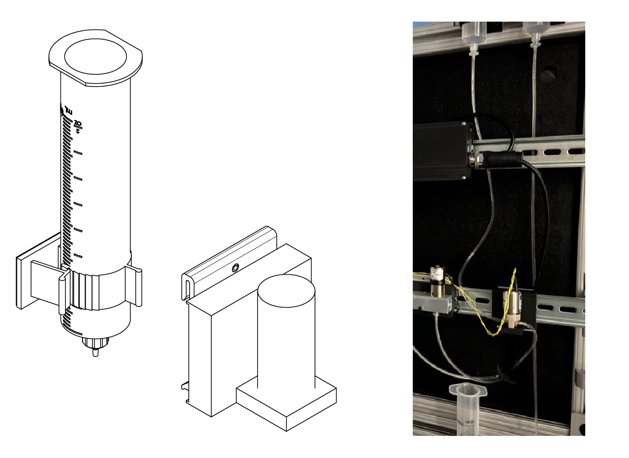 Reward syringe and solenoid valve; reward module assembly on the right.